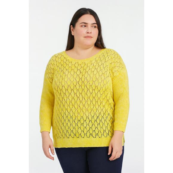 EVRI Women’s Yellow Pointelle Knit Pullover Sweater Size 1X - Picture 1 of 6